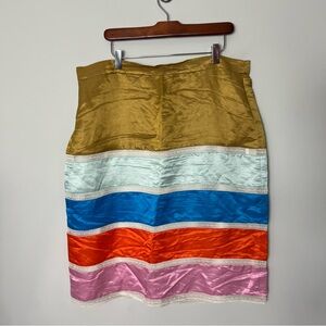 J. Crew Satin Linen Colorblock Stripe Skirt Unique Size 16 205
